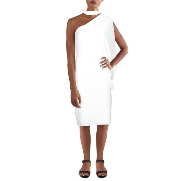 HALSTON Womens Asymmetric Draped Sleeveless Above The Knee Formal Sheath Dress - Picture 1 of 1